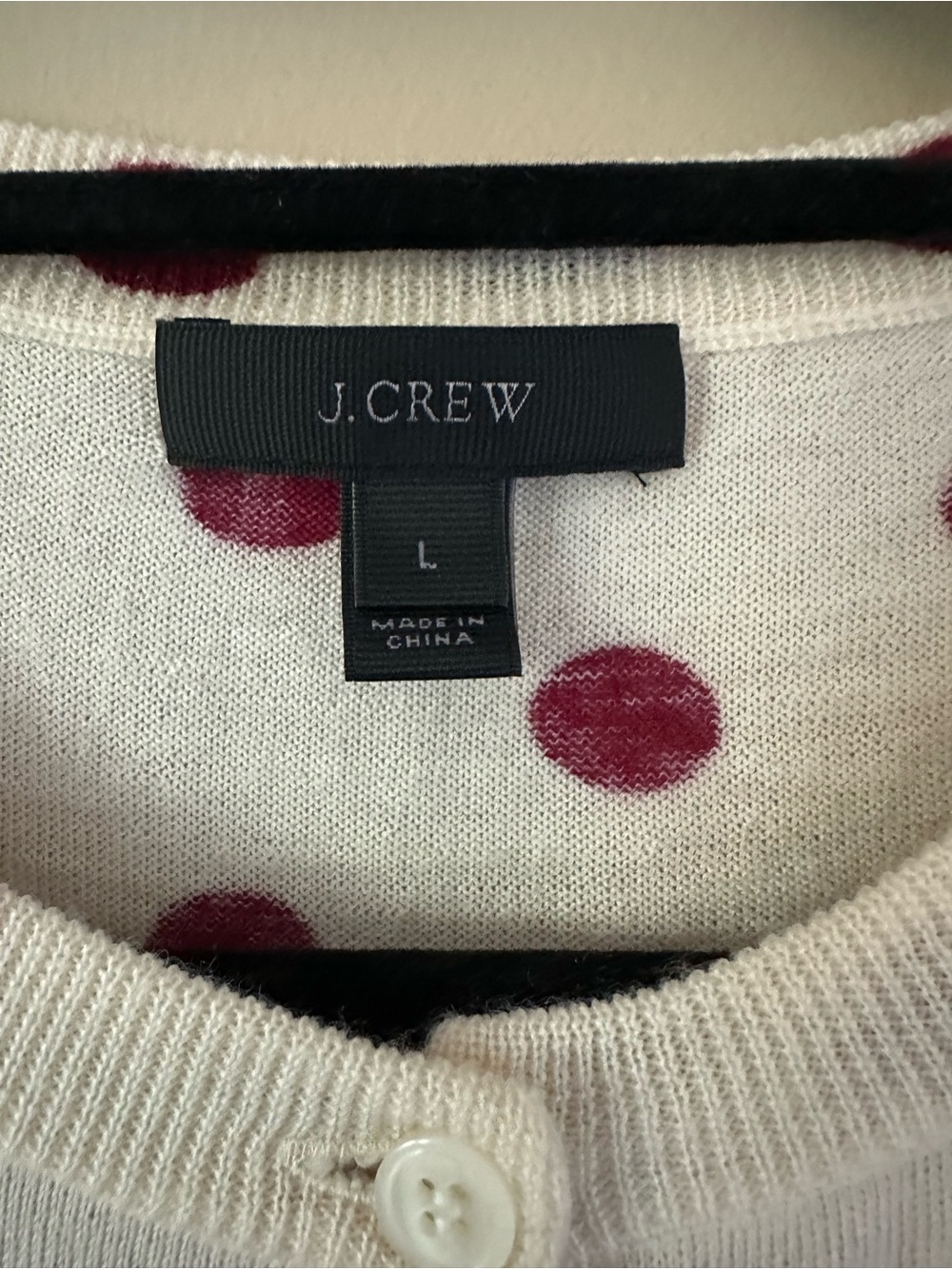 J. Crew 100% Merino Wool Polka Dot Sequin Tippi Cardigan Red Cream Large - Picture 5 of 10